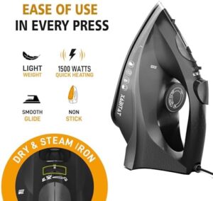 Xabitat Professional 1500W Steam Iron for Clothes with Even Heat Distribution, Ceramic Soleplate, Adjustable & Vertical Steam with Controlle, Self-Cleaning, Anti Drip, Thermal Protection Technology - Image 6