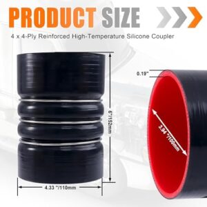 4 PCS Silicone Charge Air Cooler Hump Hose Boot Set 4" x 6" with stainless steel T Bolt Clamp,Air Intake and Intercooler CAC Hose Kit,4 inch ID Black - Image 6