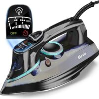 Steam Iron for Clothes 1700W with Non-Stick Ceramic Soleplate Powerful Steam Blast 3-Way Auto Shutoff Self-Cleaning Digital LCD Display Anti-Drip Precision Tips for Home and Travel Steamer