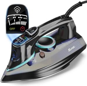Steam Iron for Clothes 1700W with Non-Stick Ceramic Soleplate Powerful Steam Blast 3-Way Auto Shutoff Self-Cleaning Digital LCD Display Anti-Drip Precision Tips for Home and Travel Steamer