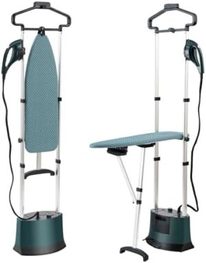 Standing Garment Steamer 1500W Professional Steamer for Clothes 25s Fast Heat-up with 1.6L/54 fl.oz Water Tank, Foldable Ironing Board, Garment Hanger, Ironing Gloves (Green)