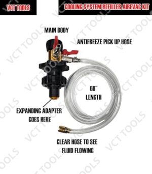 VCT 8pc Coolant System Refiller Kit, 3 Adapters, Remove Air Trapped in Cooling System, Test Radiator and Heating Core Lines for Leaks, Fits Most Radiator Necks and Coolant Reservoirs - Image 4