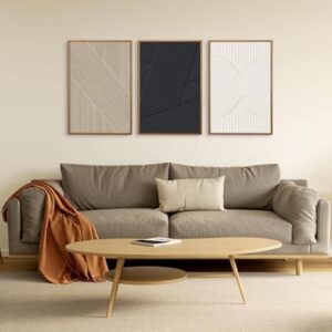 QICIFA Neutral Modern Line Framed Canvas Wall Art Set of 3, 16"x24" Large Abstract Art Wall Decor for Living Room, Beige and Black Boho Art Print for Bedroom Office - Image 2