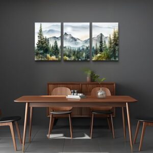 MHARTK66 Wall Art for Living Room Modern Wall Decor for Bedroom Office Decor Abstract Mountain Forest Landscapes Ink Painting 3 Piece Framed Canvas Art Prints Ready to Hang Wall Pictures Home Decor - Image 2