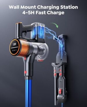 Cordless Vacuum Cleaner, 45Kpa 550W 60Mins Vacuum Cleaners for Home, Stick Vacuum Cordless Rechargeable, Wall Mount Charging, Self-Standing, Household Vacuum for Pet Hair/Carpet/Hardwood Floor(X9) - Image 6