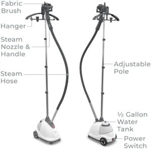 Pure Enrichment PureSteam XL Standing Fabric Steamer - Professional Wrinkle Remover Heats in 45 Seconds; 1/2-Gallon Tank for 1 Hour of Steaming; Easy-Roll Wheels, Garment Hanger, & Fabric Brush - Image 6