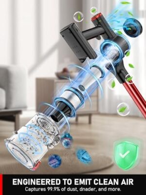Cordless Vacuum Cleaner, 8-in-1 Vacuum Cleaners for Home, 45Mins Runtime Anti-Tangle Stick Vacuum with LED Display, 3 Modes Suction, Lightweight Vacuum for Hardwood Floor/Carpet/Pet Hair - Image 6