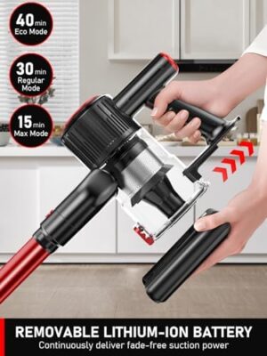 Cordless Vacuum Cleaner, 8-in-1 Vacuum Cleaners for Home, 45Mins Runtime Anti-Tangle Stick Vacuum with LED Display, 3 Modes Suction, Lightweight Vacuum for Hardwood Floor/Carpet/Pet Hair - Image 8