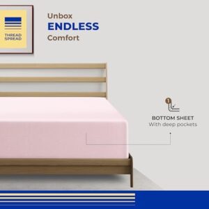 Thread Spread Luxury Egyptian Cotton King Fitted Sheet Only - 1000-Thread-Count King Size Fitted Sheet, Soft, Cooling, Sateen Weave Hotel Quality Bottom, Fits Upto 18" Deep Pocket Mattress - Blush - Image 3