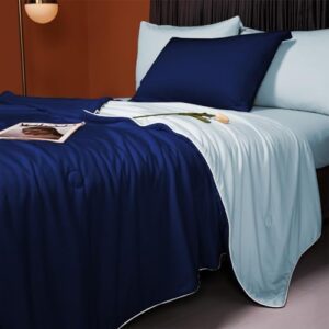 Cooling Blankets for Hot Sleepers - Cool Like Ice Cream Lightweight Blanket for Summer with Double Side Cold, Cooling Comforter, Quilt, Fabric for Bed (King Size 90" x 108" Dark Blue/Blue)