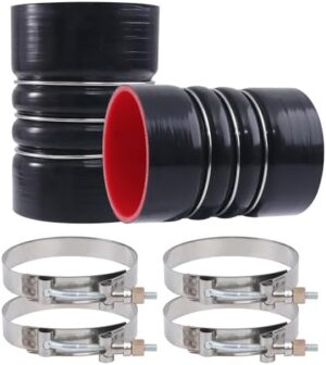 2PCS Silicone Charge Air Cooler Hump Hose Boot Set 4" x 6" with stainless steel T Bolt Clamp,Air Intake and Intercooler CAC Hose Kit,4 inch ID Black