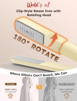 Travel Steam Iron, 180° Rotates to Clip, Hang, Flat Iron for Clothes, Curtains, 2025 LeakProof & Anti-Splash Tech, Fast De-Wrinkle, Crisp Crease, XL Tank, Easy Grip, Portable, Apt, Cruise, Dorm - Image 5