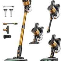 Cordless Vacuum Cleaner, 8 in 1 Powerful Suction Lightweight Vacuum Cleaner for Home, LED Display, 3 Suction Modes, 45Mins Detachable Battery Vacuum for Hard Floor Carpet Pet Hair, Golden