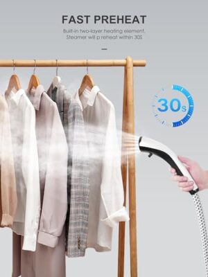 Professional Steamer for Clothes, Reemix Standing Steamer with Garment Hanger, Heats in 30 Seconds, Large Detachable Water Tank for 1 Hour Continuous Steaming, Includes Fabric Brush, Easy-roll Wheels - Image 3