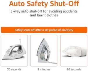 Amazon Basics Steam Iron For Clothes, Handheld Steamer, Steel Soleplate, 1700-Watt, Gray, 1.62ft - Image 3