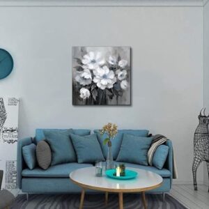 AnZhongArt Bathroom Canvas Art, Gray and White Blue Flower Wall Decoration, 12x12 inches - Image 3
