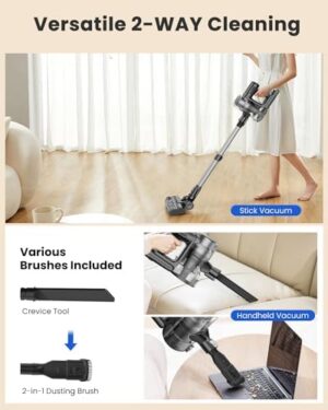 Proscenic Cordless Vacuum Cleaner, 45Kpa 50 Mins Runtime Lightweight Powerful Home Stick Vacuum Cleans with Green Light, Anti-Tangle Brush, LED Display for Floor, Pet Hair, Carpet, P13 - Image 5