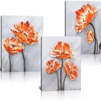 Derkymo 3 Panels Elegant Poppy Wall Painting Orange Flower Canvas Wall Art Pictures of Poppy Flowers for Home Decoration Stretched and Framed Easy to Hang 12"x16"x3pcs
