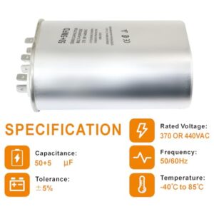 CBB65 Oval Start Capacitor with Dual Run Function, 50+5 uF ±5% 440VAC Combination Capacitor for Air Conditioner Units, Fan Motor Start, Heat Pumps, Condensers in Straight Cool Systems (50 + 5 uf, 2) - Image 4