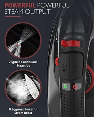 [2023 UPGRADE] OMAIGA Cordless Iron, 1500W Cordless Iron with Steam for Clothes with 11.84oz Water Tank, Anti Drip Iron Cordless with Ceramic Soleplate, Iron for Clothes with 3 Temperature Settings-BLACK - Image 6
