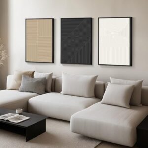 Framed Large Boho Black and White Abstract Wall Art for Living Room Hallway Office, Set of 3 Piece Modern Neutral Minimalist Canvas Paintings Wall Decor Art Prints Pictures 24x36 Inch - Image 2