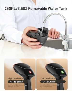Steamer for Clothes, Portable Handheld Garment Steamer, 1500W 2 in 1 Fabric Wrinkles Remover, 30-Second Fast Heat-up, 250ml Detachable Water Tank, Steam Iron for Home and Dorm (120V Only) - Image 5