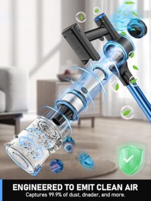 Cordless Vacuum Cleaner, 8-in-1 Vacuum Cleaners for Home, 45Mins Runtime Anti-Tangle Stick Vacuum with LED Display, 3 Modes Suction, Lightweight Vacuum for Hardwood Floor/Carpet/Pet Hair (Blue) - Image 7