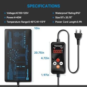 2 Packs Hon&Guan 10"x 20.75" Seedling Heat Mat with Digital Thermostat Combo Set,Waterproof Plant Heating Pad for Germination,Indoor Gardening,Greenhouse - Image 7