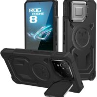 Case for ROG Phone 8/8 Pro Kickstand Air Trigger Shockproof Slim Cell Phone Cover - Military Grade Drop Proof Hard Back Anti-Fingerprint Black