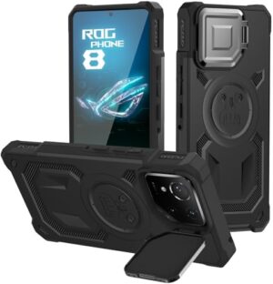 Case for ROG Phone 8/8 Pro Kickstand Air Trigger Shockproof Slim Cell Phone Cover - Military Grade Drop Proof Hard Back Anti-Fingerprint Black