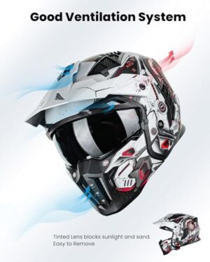 ILM Open Face Motorcycle 3/4 Half Helmet for Men and Women, Vintage Retro Helmet with Visor for Moped ATV Cruiser Scooter DOT Model Z302(Red Mecha,XX-Large) - Image 5