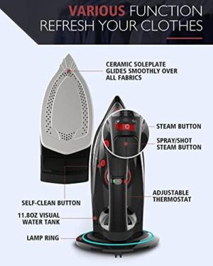 Cordless Iron, 1500W Cordless Iron with Steam - Cordless Iron for Clothes with 11.84oz Water Tank, Anti Drip Iron Cordless with Ceramic Soleplate and 3 Temperature Settings-BLACK - Image 9