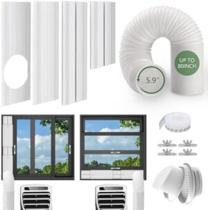 Portable Air Conditioner Window Vent Kit with 5.9" Diameter Exhaust Hose & Coupler Filter & Waterproof Rain Cover,Adjustable AC Window Seal Kit for Horizontal/Vertical Window Max length 55 inches