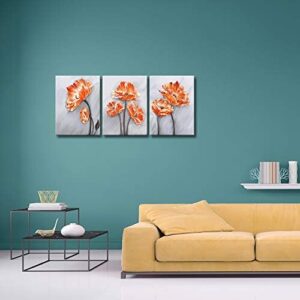 Derkymo 3 Panels Elegant Poppy Wall Painting Orange Flower Canvas Wall Art Pictures of Poppy Flowers for Home Decoration Stretched and Framed Easy to Hang 12"x16"x3pcs - Image 3
