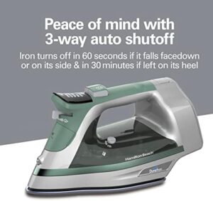 Hamilton Beach Steam Iron & Vertical Steamer for Clothes with Scratch-Resistant Durathon Soleplate, Digital Fabric Selector + 8’ Retractable Cord, 3-Way Auto Shutoff, Anti-Drip, 1800 Watts, Green - Image 6