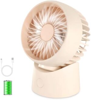 Desk Fan Small Air Circulator Fan - 4 Speeds Quiet 120°Oscillating Fan 35°Adjustable Tilt, Portable fans for Cooling Home Dorm Office Bedroom Kitchen Tent (Beige)