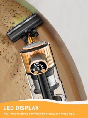 Cordless Vacuum Cleaner, 8-in-1 Powerful Stick Vacuum with Upgraded Green LED Light, Anti-Tangle Brush, 40min Runtime, Lightweight Rechargeable Vacuum for Home (Orange) - Image 3