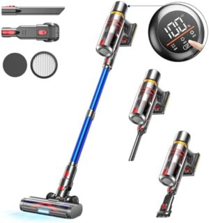Cordless Vacuum Cleaner, 550W/45Kpa Strong Suction Vacuum Cleaners for Home, Up to 55 Mins Runtime Stick Vacuum with LED Display, Anti-Tangle Lightweight Vacuum for Pet Hair/Hardwood Floor/Carpet