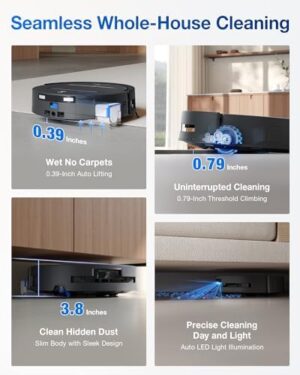 ECOVACS DEEBOT T80 Omni Robot Vacuum and Mop, 18,000Pa Suction, OZMO™ Roller Real-Time Mop Washing, Self-Emptying, Hot Air Drying, AI Navigation, Anti-Tangle Brush, for Pets, Carpets & Hard Floors - Image 6