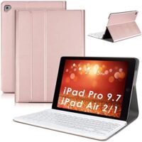 DETUOSI iPad 9.7" Case with Keyboard for iPad Air 2/ Air 1, iPad Pro 9.7, iPad 9.7 inch 2017/2018 (5th/ 6th Gen), Detachable Wireless Keyboard + Multiple Angle Stand PU Leather Cover for iPad 9.7-inch