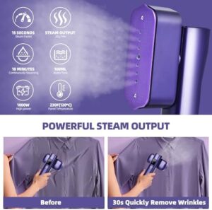 Steamer for Clothes, Portable Travel Steamer for Clothes Mini, Steamer & Iron 2 In 1, Handheld Garment Steamer 1000W, 15s Heat Up, 100ML Water Tank, LCD Display, Rotatable Clothing Steam Iron (Purple) - Image 2
