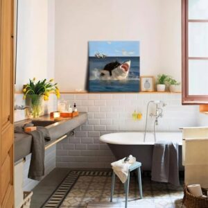 Yaneiro Framed Black Cat Wall Art, Funny Quirky Cat and Shark Pictures Canvas Print, Abstract Black Cat Shark Posters Wall Decor for Room Bedroom Living Room Bathroom 20x20 inch - Image 8