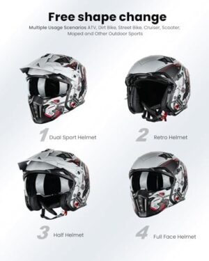 ILM Open Face Motorcycle 3/4 Half Helmet for Men and Women, Vintage Retro Helmet with Visor for Moped ATV Cruiser Scooter DOT Model Z302(Red Mecha,XX-Large) - Image 3