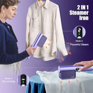Steamer for Clothes, 100-240V Travel Steamer Portable Mini, 10s Fast Heat Up, 1000W Professional Garment Steam Iron, Clothes Handheld Wrinkles Remover, Strong Penetrating Steam, Global Travel (Purple) - Image 3