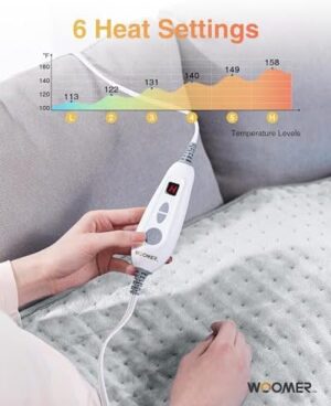 WOOMER Electric Heating Pad for Back Pain & Cramps Relief, 17"x33" Extra Large, Heat Pad with Multi-Color Option, Moist Heat Therapy Feature, Auto Shut-Off, Power Cords Storage Belt - Image 2