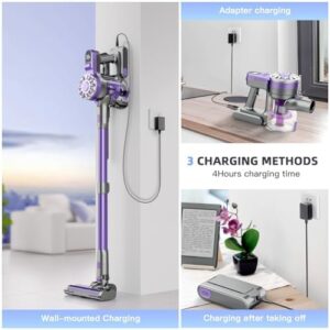 Cordless Vacuum Cleaner,Vacuum Cleaners for Home with Super Suction,Stick Vacuum Cleaner Rechargeable Up to 35 Mins Runtime,Lightweight Hardwood Floor Vacuum for Pet Hair,Carpet(Light Purple) - Image 6