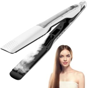Hair Straightener, 1 Inch Steam Hair Straightener & Curling Iron 2-in-1,Fast Heat-Up, Negative Ion & Steam Hair Care,Professional Ceramic Double Voltage Straightener for Less Frizz Shinier
