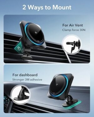 ESR for Qi2 15W MagSafe Car Mount Charger with CryoBoost, Phone Cooling MagSafe Car Charger, Air Vent/Dashboard Wireless Charging for iPhone 16/15/14/13/12, Galaxy S25 Series, Fast Charger, Black - Image 6