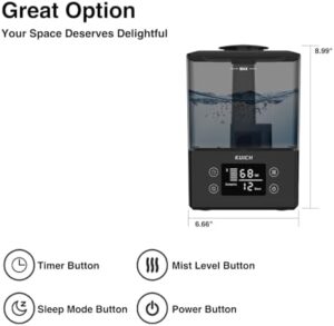 Air Humidifiers for Bedroom and Baby, Home & Plants - KUICH 2.4L Cool Mist Humidifiers for Nursery, 26db Quiet Top Fill Air Humidifier Lasts Up to 30 Hours, Auto Shut-Off, Easy to Fill and Clean,Black - Image 2
