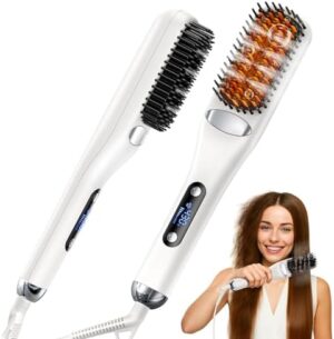 Steam Hair Straightener Brush - 3-in-1 13 Temperatures Straightening Comb - 3s Fast Heating, Nourish, Prevent Scalp Burn, Hair Protection, for Home Use and Travel, Gift for Women